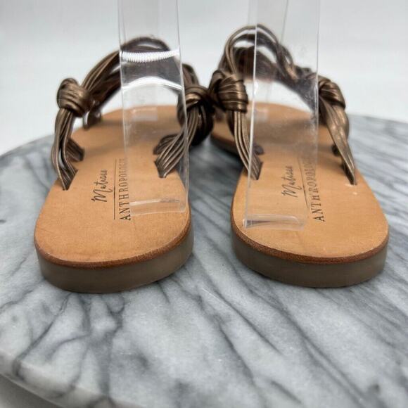 Anthropologie Womens 9 Sandals Bronze Leather Mystic Metallic Strappy Flat - Picture 5 of 11